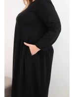 Dámská suknička Plus Size z bavlny s dlouhým rukávem a nařasením v pase černá