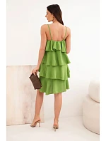 Dámské mini šaty na ramínka s volány olivová