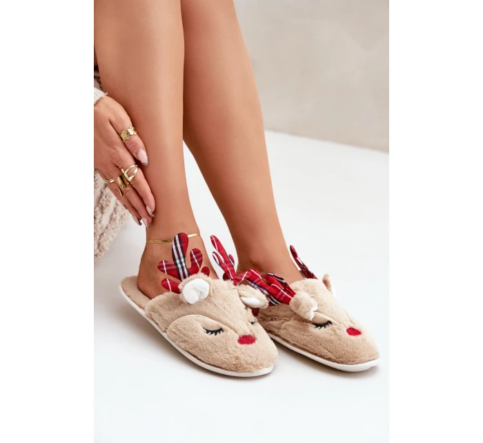 Vánoční Pantofle S Motivem Sobů Béžové Sylaia