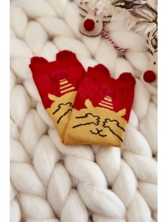 Dětské vánoční ponožky medvěd Cosas červeno-žlutý