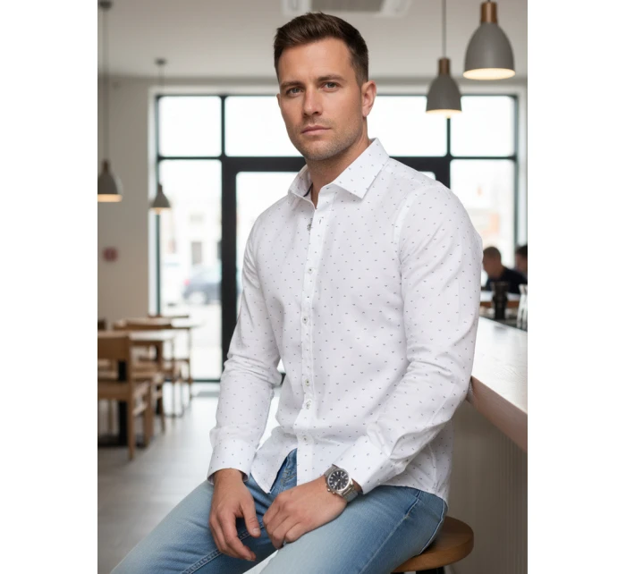 Pánská bílá vzorovaná košile slim fit FashionStreet DX2699 Pánská bílá vzorovaná košile slim fit FashionStreet DX2699