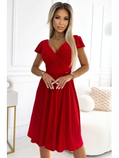 Červené dámské šaty s výstřihem a krátkými rukávy model 19735866 - numoco
