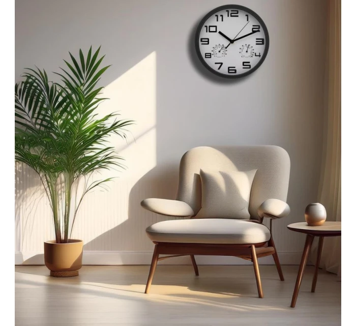 NÁSTĚNNÉ HODINY 25CM S TEPLOMĚREM BÍLÉ