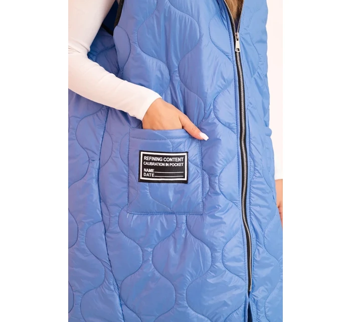 Dámská prošívaná vesta Plus Size s kapucí na zip džínová barva