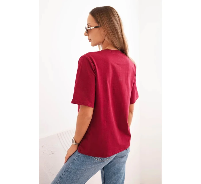 Dámská bavlněná blůza s potiskem Minimal bordová