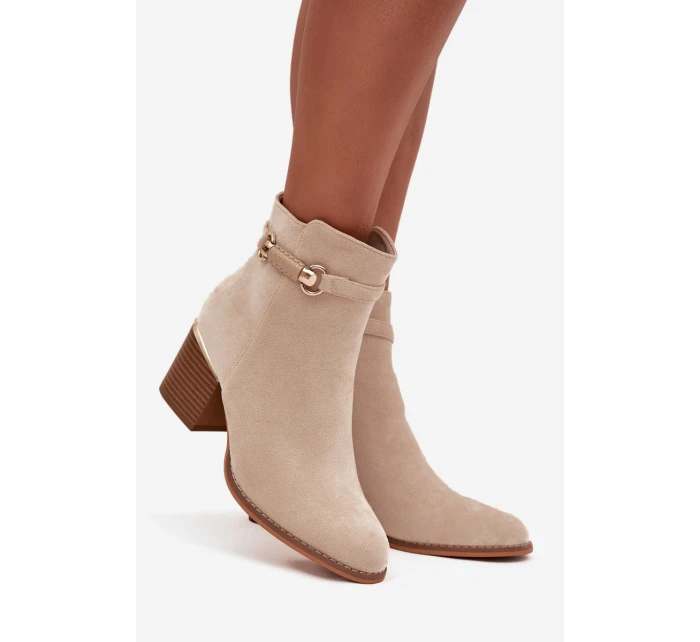 Dámské zimní boty na podpatku s ozdobným páskem béžové Galissa Dámské zimní boty na podpatku s ozdobným páskem béžové Galissa
