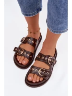 Dámské pantofle se zlatými přezkami kůže čokoládové model 21943360 - Boto