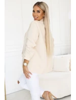 model 21745283 Dámské klasické sako s nabíranými rukávy béžové - numoco basic
