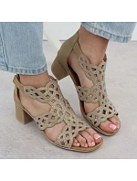 Dámské sandály na podpatku se zirkony v béžové barvě model 22096645 - Rieker