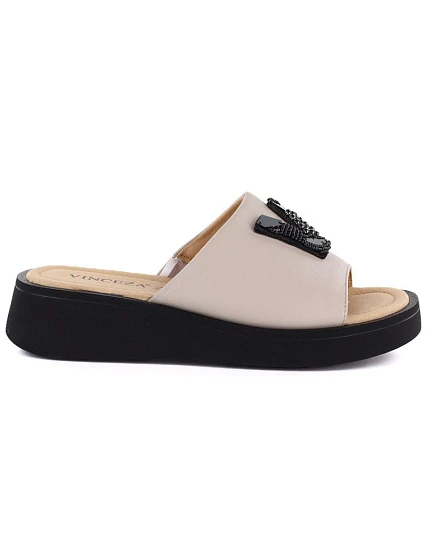 Dámské kožené žabky na platformě beige model 22116399 - VINCEZA