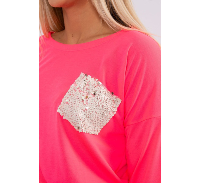 Flitrové kapesní šaty růžové neonové
