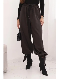 Dámské kalhoty s širokými nohavicemi a zavazováním na model 21780859 hnědé - K-Fashion
