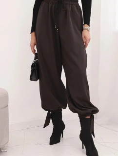 Dámské kalhoty s širokými nohavicemi a zavazováním na model 21780859 hnědé - K-Fashion