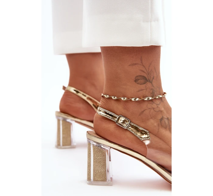 Transparentní Sandály Na Podpatku Zlaté SBarski MR1037-43