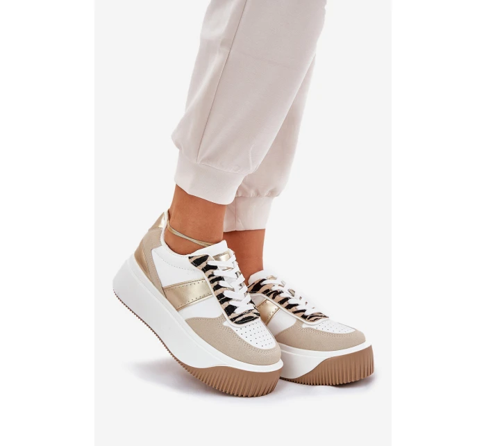 Dámské tenisky na masivní platformě se zvířecím vzorem béžovo-zlaté Telanila