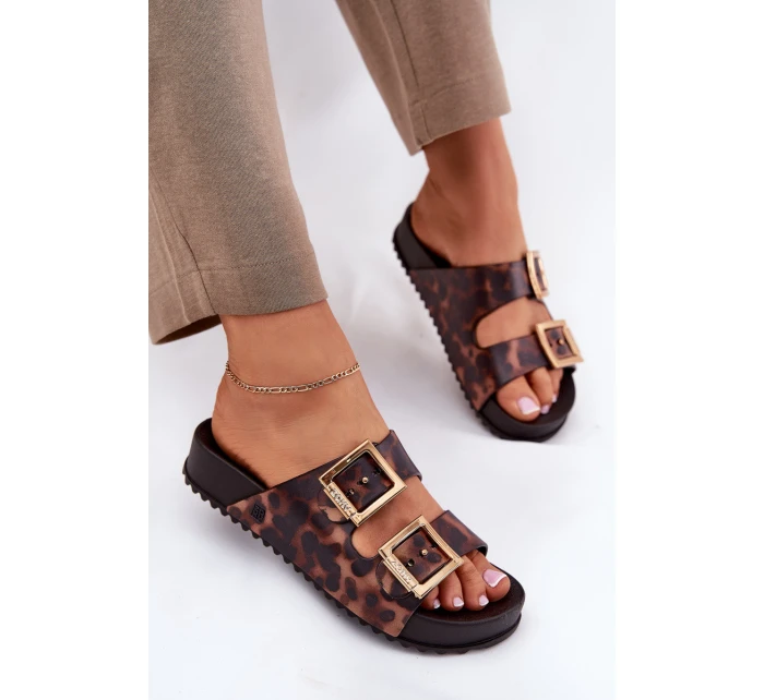 Dámské Pantofle S Přezkami Leopardí Hnědé model 21695871 - Zaxy