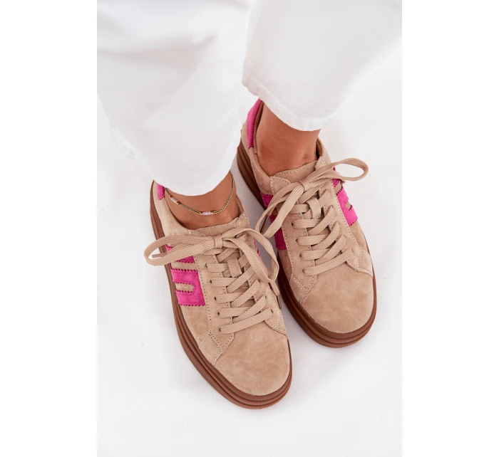 Dámské tenisky na platformě z přírodní semiš béžovo-růžové Eldira Dámské tenisky na platformě z přírodní semiš béžovo-růžové Eldira