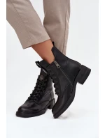 Kožené dámské kozačky na nízkém podpatku model 21713393 Černé - VINCEZA