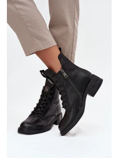 Kožené dámské kozačky na nízkém podpatku Vinceza 66818 Černé