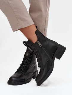 Kožené dámské kozačky na nízkém podpatku model 21713393 Černé - VINCEZA