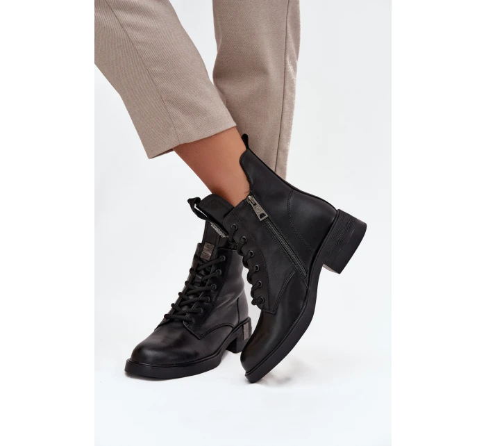 Kožené dámské kozačky na nízkém podpatku model 21713393 Černé - VINCEZA