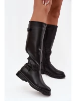 dámské kozačky na nízkém podpatku s přezkami Černé model 21714944 - Boto