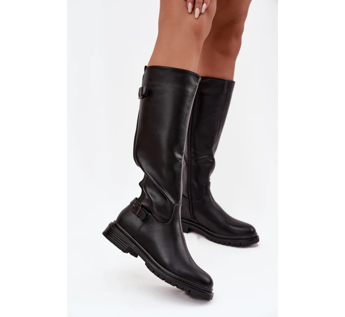 dámské kozačky na nízkém podpatku s přezkami Černé model 21714944 - Boto