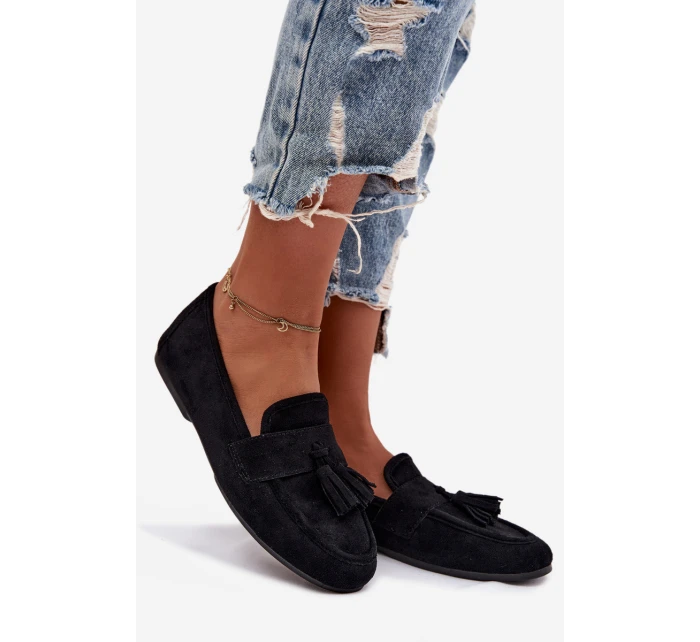 Dámské mokasíny s plochou podrážkou a třásněmi Černé Marilisse Dámské mokasíny s plochou podrážkou a třásněmi Černé Marilisse