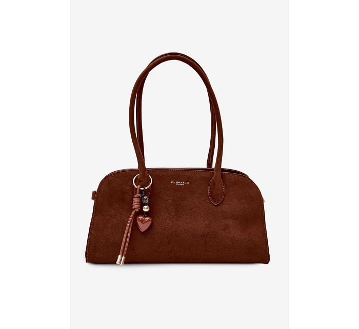 Kabelka s přívěskem a sponkami Eko semiš Camel Violette