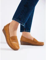 Módní dámské hnědé mokasíny na klínku Módní dámské hnědé mokasíny na klínku