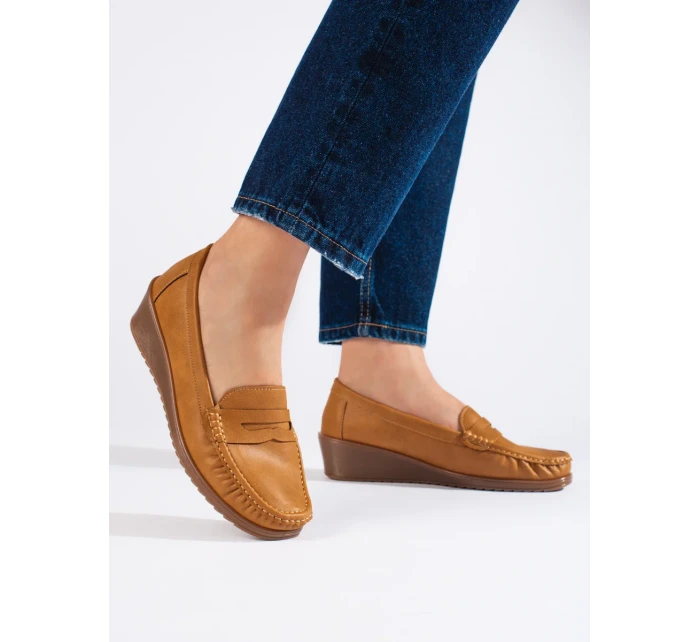Módní dámské hnědé mokasíny na klínku Módní dámské hnědé mokasíny na klínku
