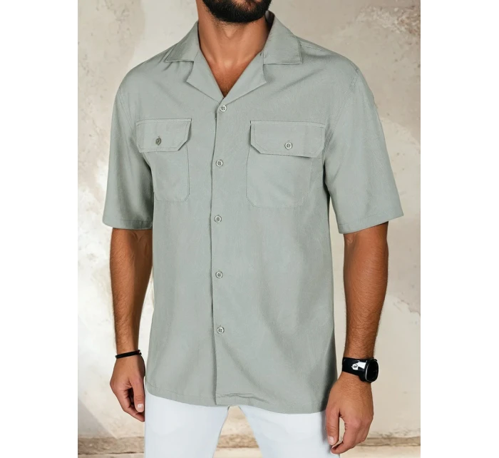 Pánská šedá košile s krátkým rukávem FashionStreet KX1085 Pánská šedá košile s krátkým rukávem FashionStreet KX1085