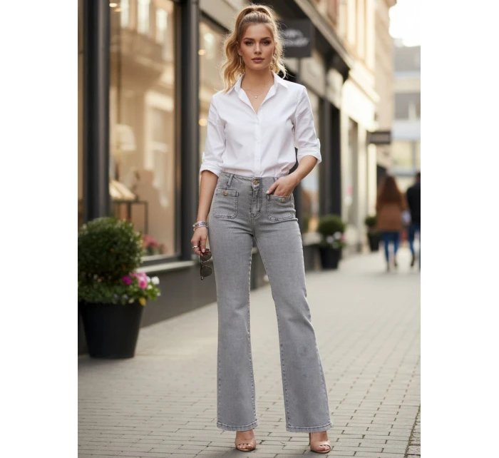 Dámské džíny s vysokým pasem a širokými nohavicemi šedé FashionStreet UY2875 Dámské džíny s vysokým pasem a širokými nohavicemi šedé FashionStreet UY2875