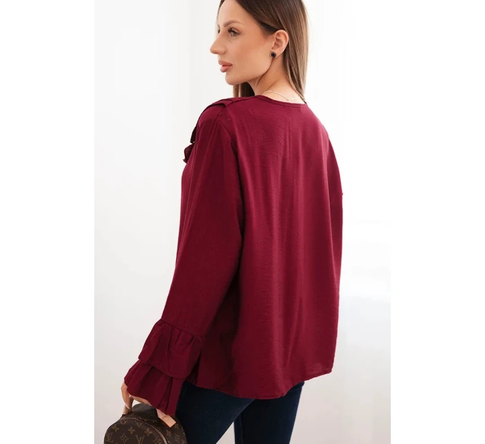 Dámská blůza z viskózy s volány a dlouhým rukávem bordová Dámská blůza z viskózy s volány a dlouhým rukávem bordová