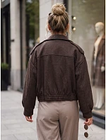 Krátký dámský dvouřadý kabát v čokoládové barvě FashionStreet TY6026 Krátký dámský dvouřadý kabát v čokoládové barvě FashionStreet TY6026