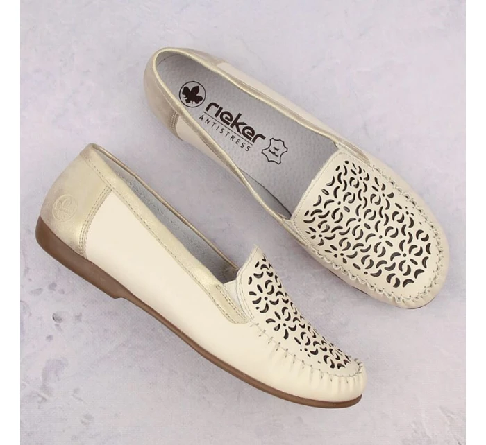 Kožené pohodlné polobotky Rieker W RKR658 beige