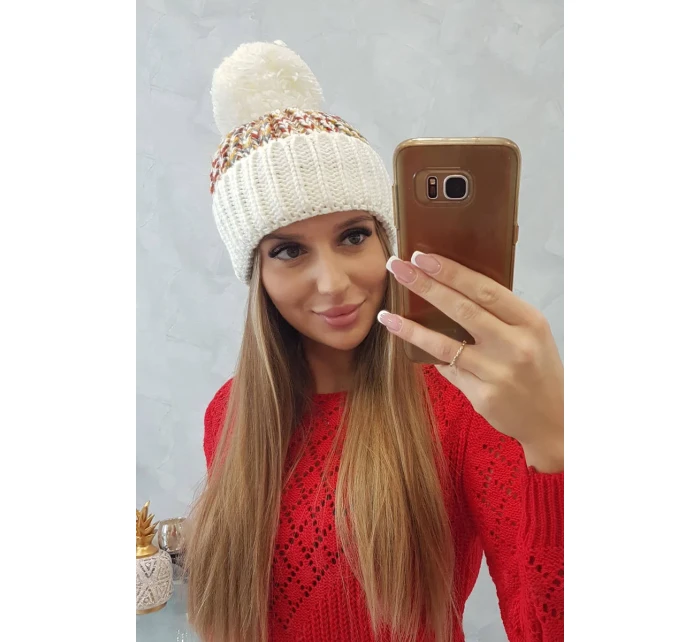 Dámská čepice s bambulí Ellen K325 ecru