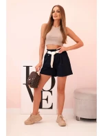 Dámské šortky s vysokým pasem a páskem tmavě modré Dámské šortky s vysokým pasem a páskem tmavě modré