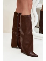 Zateplené Kozačky Na Jehlovém Podpatku S Svrškem Čokoládové model 21704865 - Boto