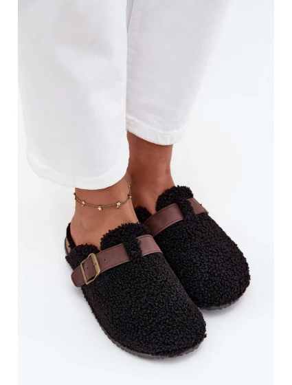 Dámské pantofle s kožíškem typu beránek – černé Lorivine