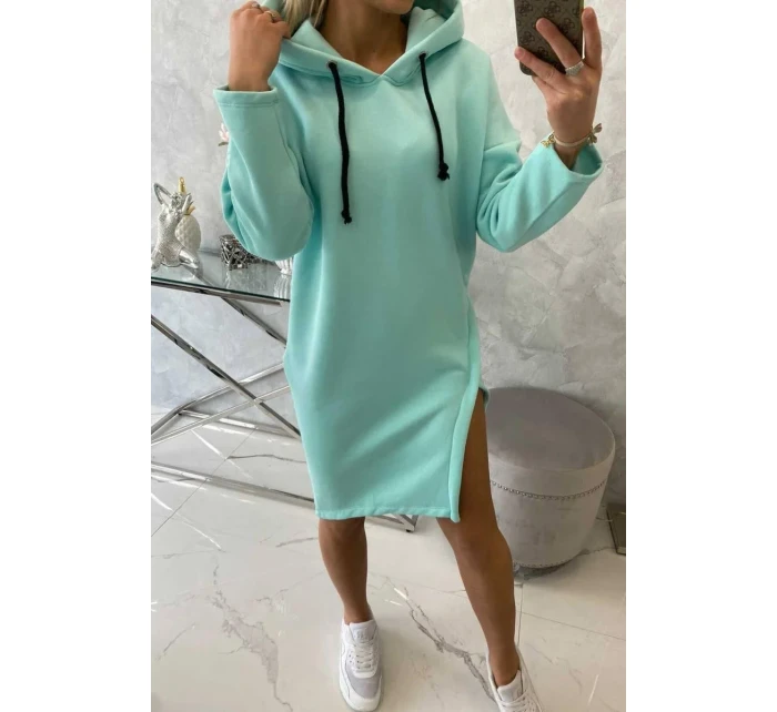 Šaty s kapucí a bočním rozparkem mint