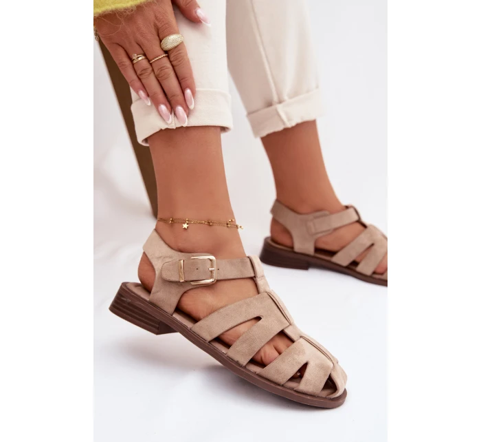 Dámské Sandály s Zlatým Přezkou Béžové model 21937614 - Boto