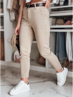 Dámské kalhoty slim fit s páskem TAIRONIK tmavě béžové FashionStreet UY2545