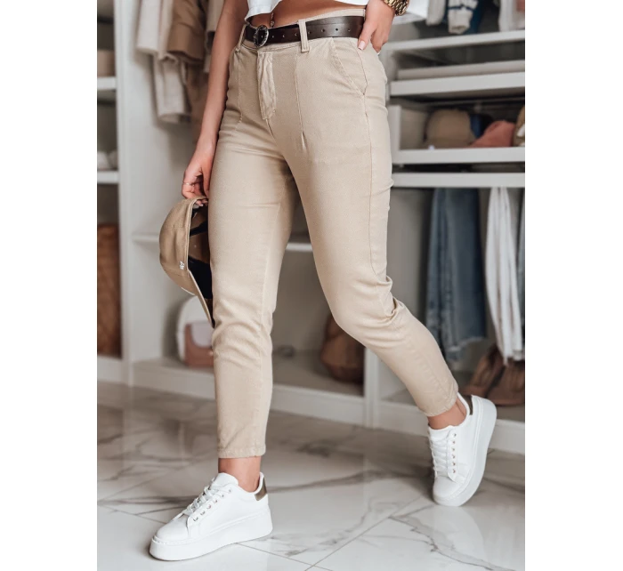 Dámské kalhoty slim fit s páskem TAIRONIK tmavě béžové FashionStreet UY2545