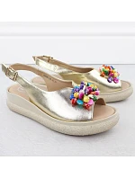 Dámské kožené sandály Filippo DS6983 s korálky a zlatou metalízou