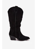 Kožené semišové kozačky dámské zateplené černé model 21714874 - Boto