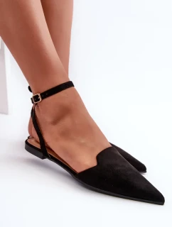 Šněrovací eko semišové balerínky se špičatými prsty, černá Ellesara