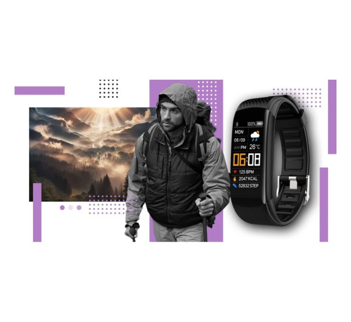 GIEWONT Smartwatch Black Light Purple 2 Stripes GW200-8 GIEWONT Smartwatch Black Light Purple 2 Stripes GW200-8