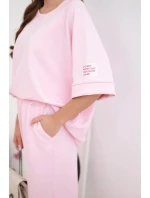 Dámský máslový komplet z viskózy mikina a široké kalhoty cukrově růžová