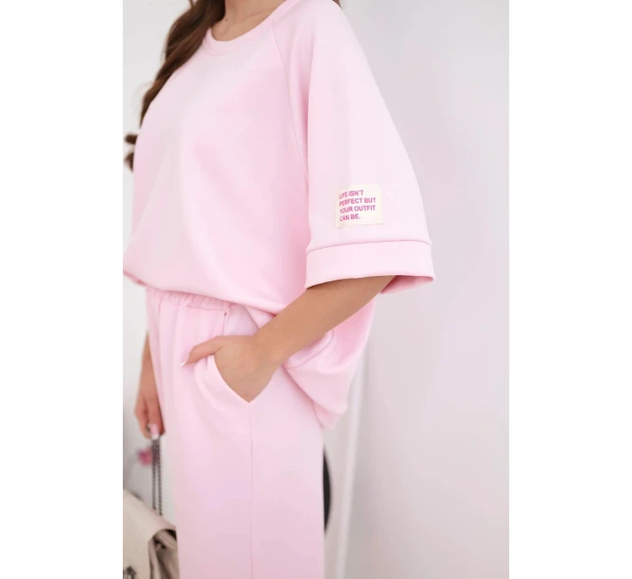 Dámský máslový komplet z viskózy mikina a široké kalhoty cukrově růžová